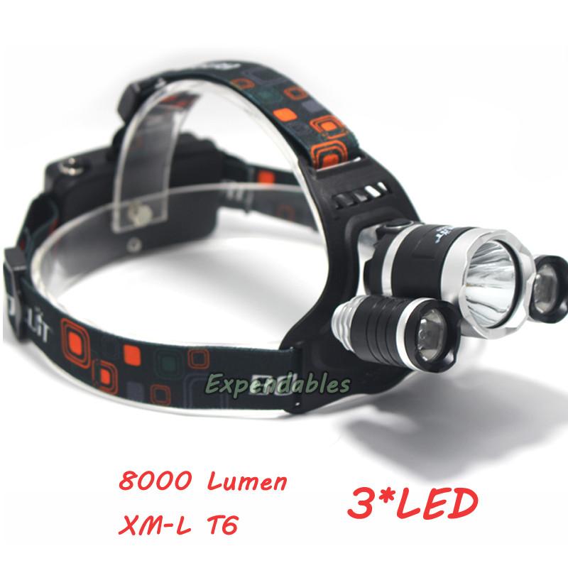 8000 Lumens T6 LED 18650 Headlight Rechargeable
