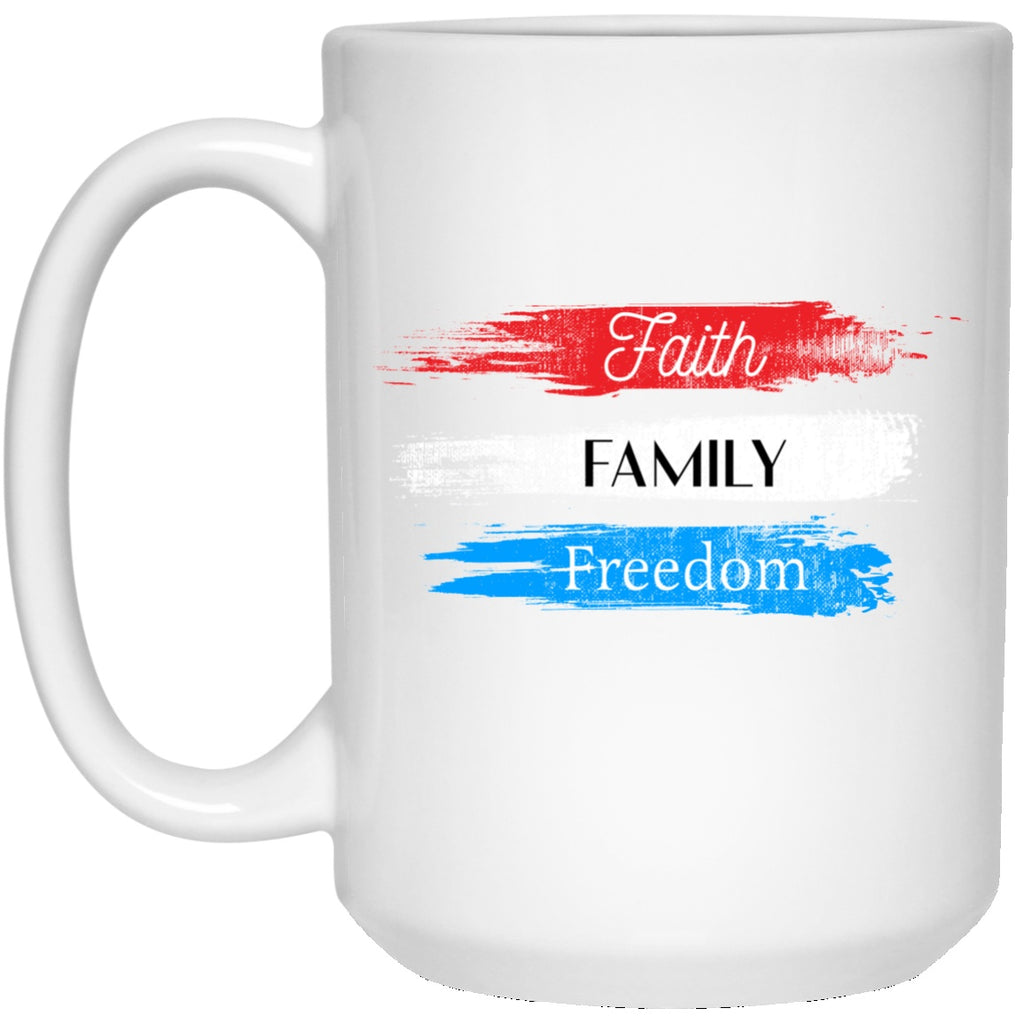 Drinkware - 21504 15 Oz. White Mug White Mug Faith Family Freedom