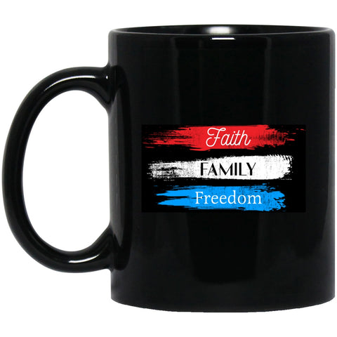 Drinkware - BM11OZ 11 Oz. Black Mug White Mug Faith Family Freedom