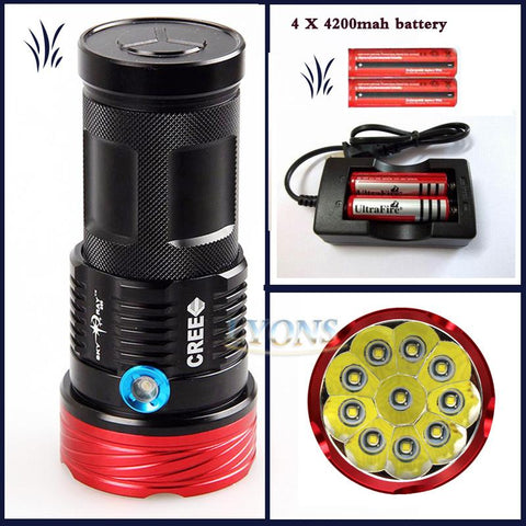 Flashlight - 20,000 Lumens SKYRAY T6 LED Flashlight For Hunting Camping+4 Pcs 18650 Battery+charger