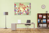 Flowers Canvas Art - Happy Roses On Display On Canvas With Love The One You're With Quote