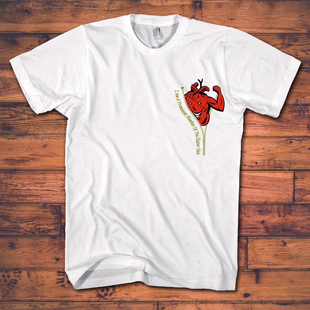 Heart Operation Tee Shirts - Zipper Club Member With Heart Showing Strength On Pocket ($5.00 Off Today)